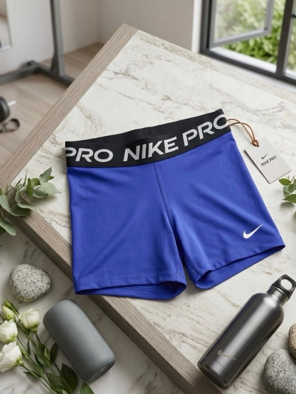 Nike Pro Blue Women's Bike Shorts with Black Waistband